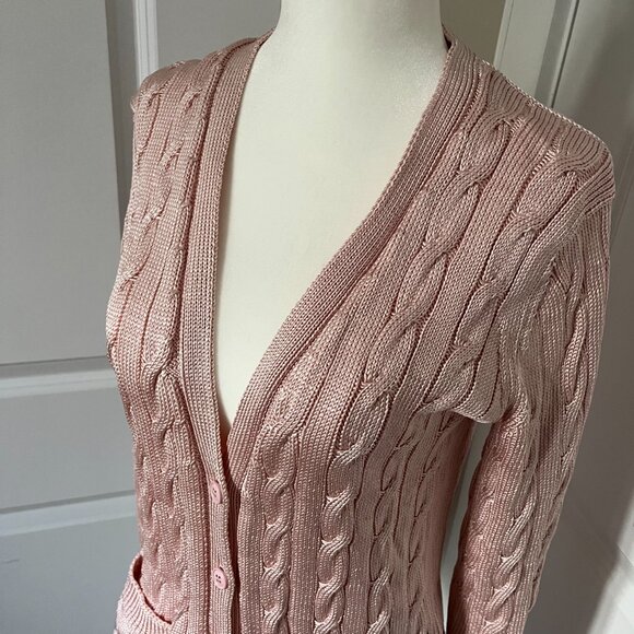 Ralph Lauren Purple Label Pink Cable-Knit 100% Silk Cardigan Sweater (NWT) - Picture 3 of 11